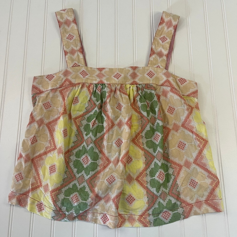 Anthropologie Marta Swing Ikat Geometric Button Back Tank Top Boho Cottage Small